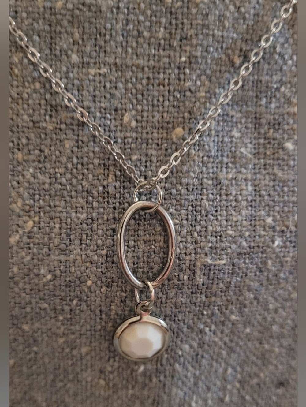 Sterling-Tone Oval Pendant Necklace